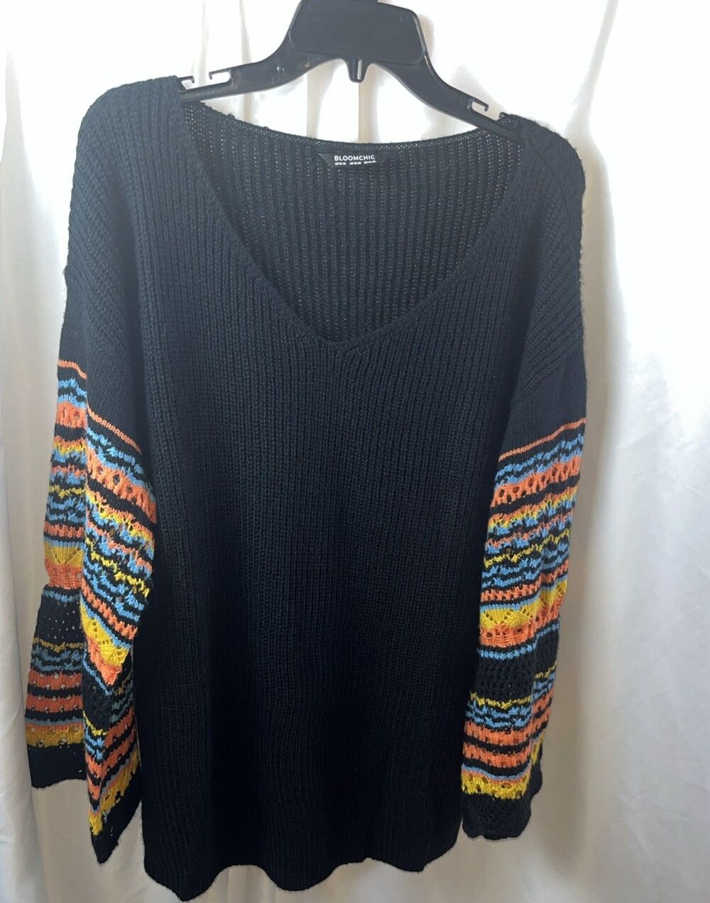 Bloomchic Women’s Granny Crochet Sleeve Pullover Sweater Size 14-16 Ribbed Knit